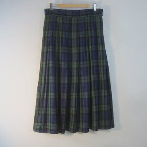 New Vtg John Henry Women M Navy Blue Green Plaid Pleated Skirt NWT Y2K  32"